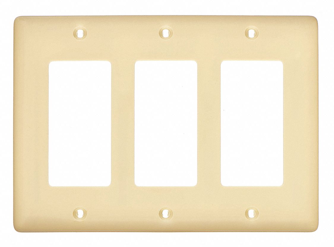 Rocker Wall Plate: 3 Gangs, Std, Ivory, Nylon - Grainger