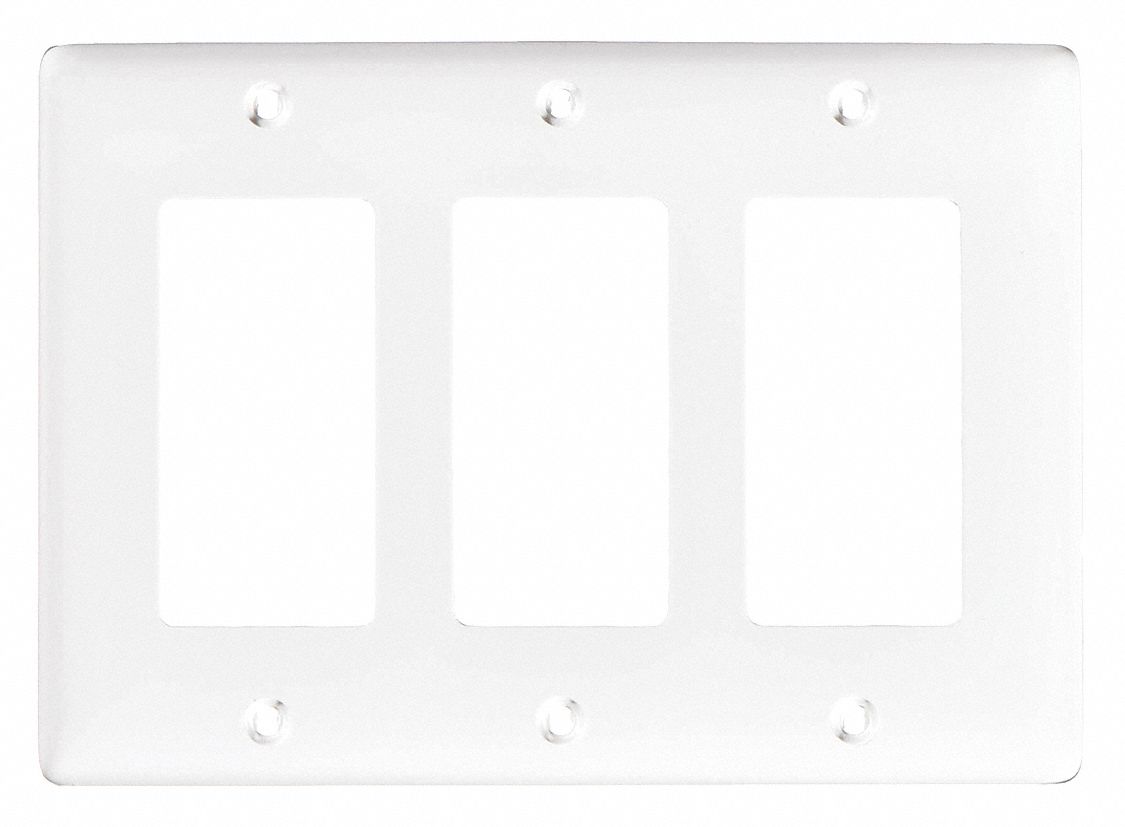 Rocker Wall Plate: 3 Gangs, Std, White, Nylon - Grainger