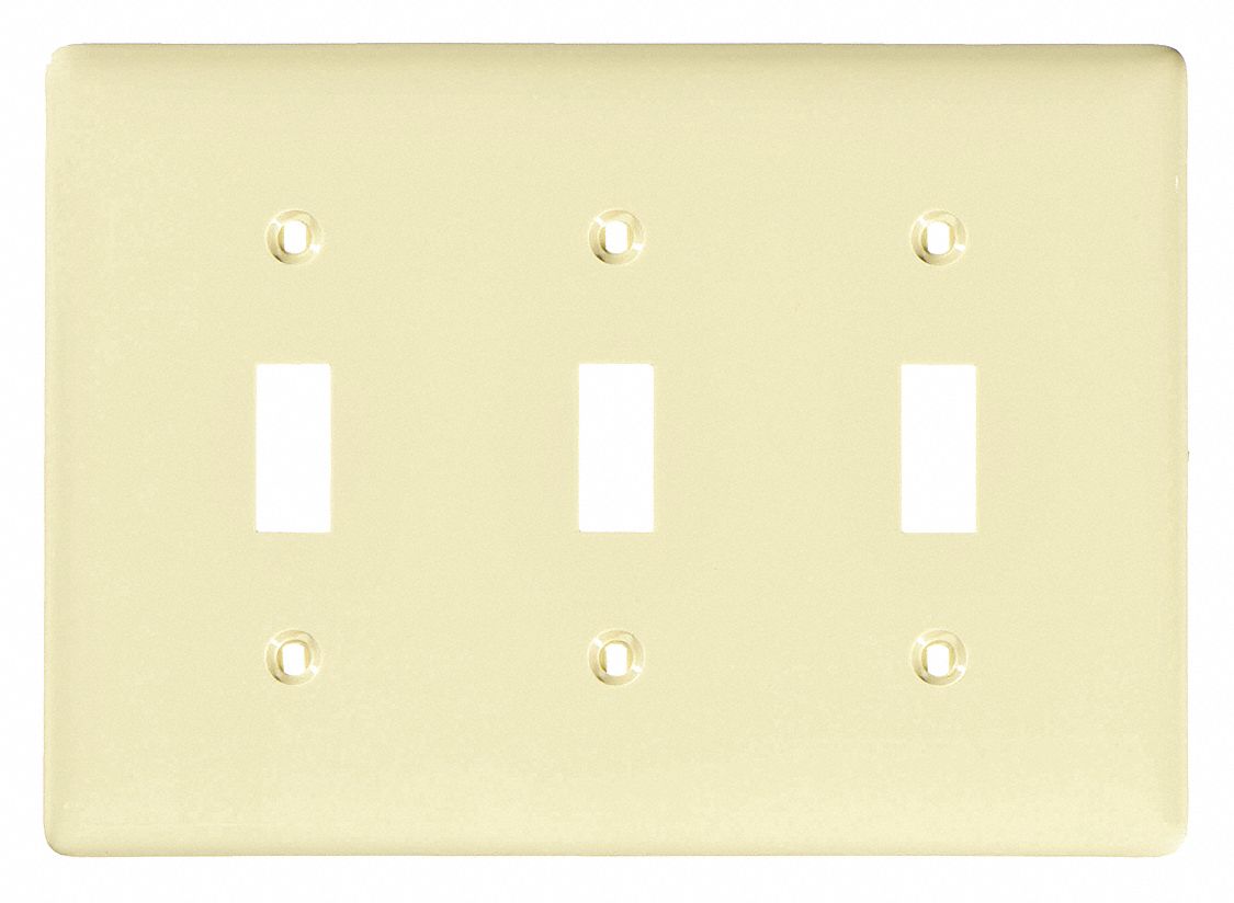 Toggle Switch Wall Plate: 3 Gangs, Std, Ivory, Nylon - Grainger