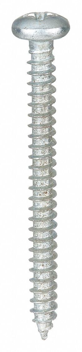 SHEET METAL SCREW, SIZE #6, 1¼ IN L, STEEL, ZINC PLATED, PAN, SMS, PHILLIPS, 100 PK