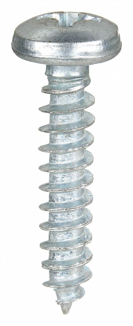 Sheet Metal Screw: #4 Size, 1/4 in Lg, Steel, Zinc-Plated, Phillips, Pan, 100 PK