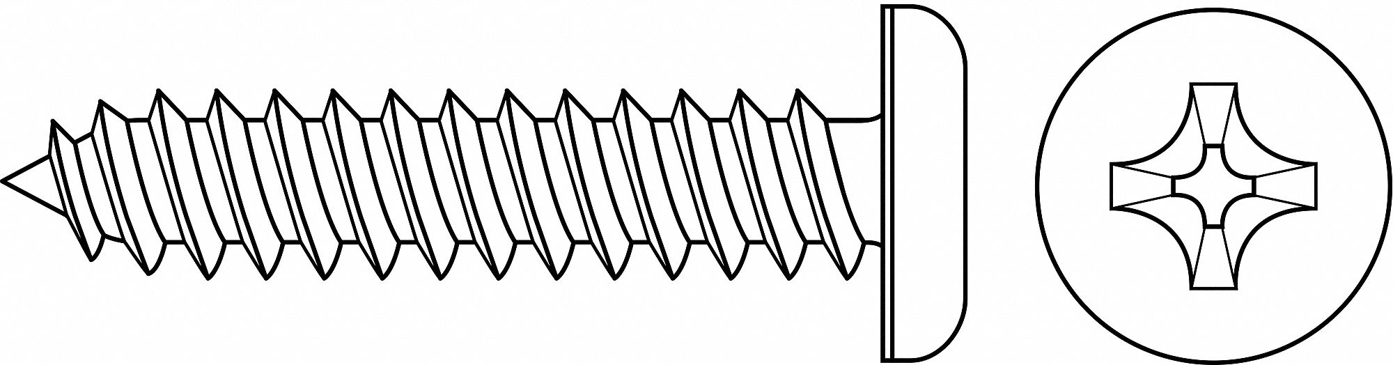 Sheet Metal Screw: #7 Size, 3/8 in Lg, Steel, Zinc-Plated, Phillips, Pan, 100 PK