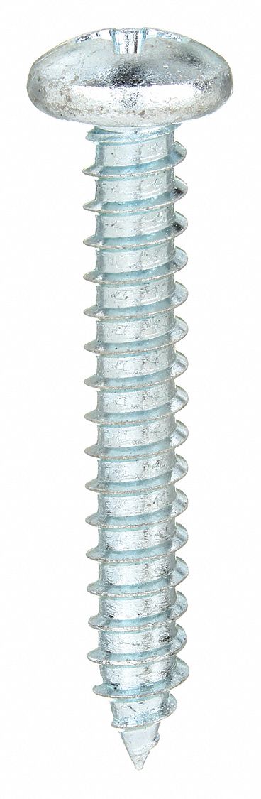 SHEET METAL SCREW, SIZE #10, 1¼ IN L, STEEL, ZINC PLATED, PAN, AB, PHILLIPS, 100 PK