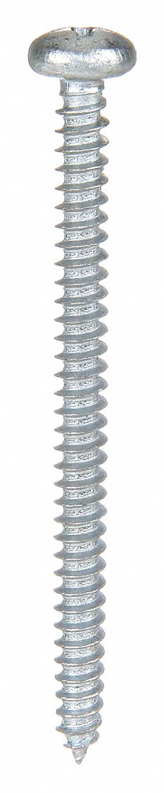 SHEET METAL SCREW, SIZE #10, 2½ IN L, STEEL, ZINC PLATED, PAN, PHILLIPS, ASME B18.6.3, 100 PK