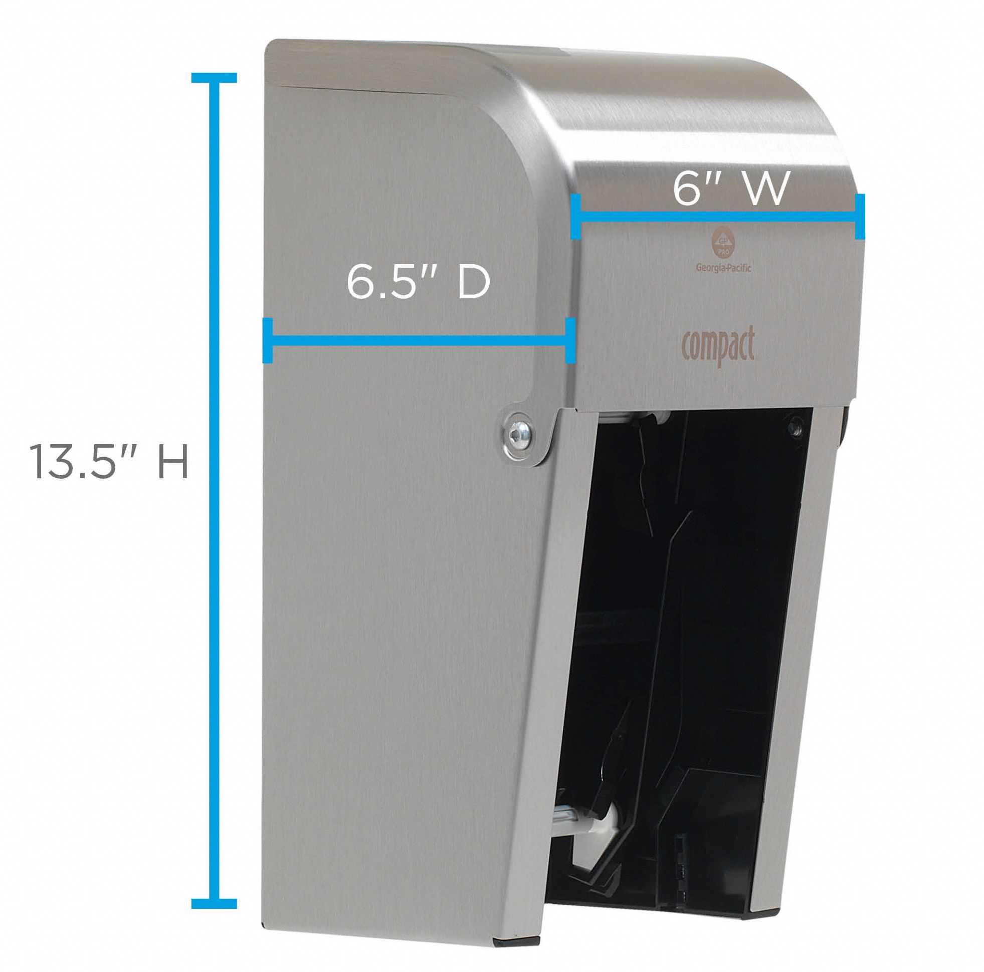 Toilet Paper Dispenser Coreless, Vertical Double Roll, Steel, Silver, Compact