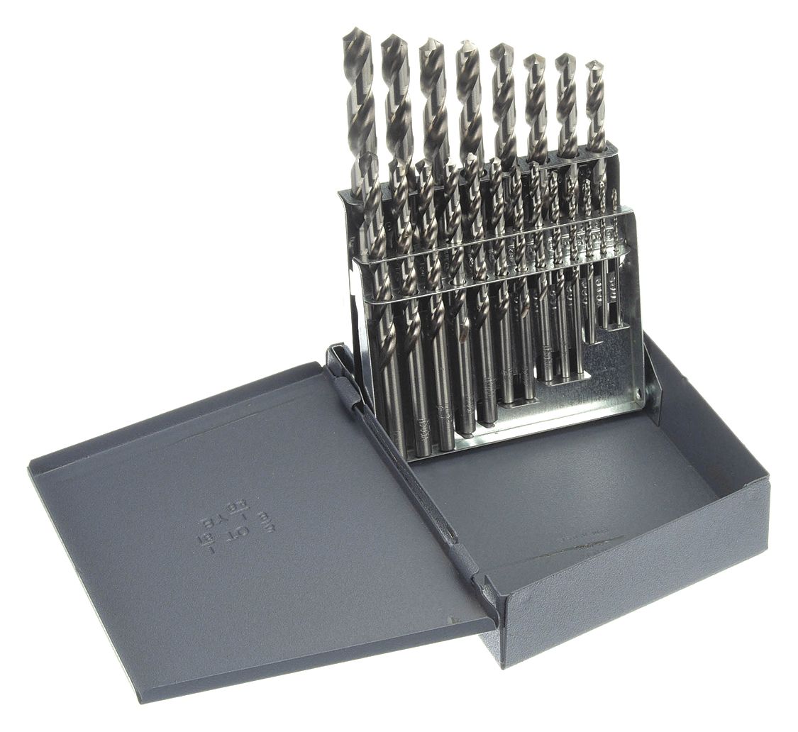 JOBBER LENGTH DRILL BIT SET, 1/16 IN SMALLEST BIT, ⅜ IN LARGEST BIT, HSS