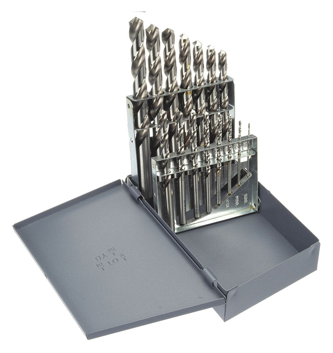 JOBBER LENGTH DRILL BIT SET, 1/16 IN SMALLEST BIT, ½ IN LARGEST BIT, HSS