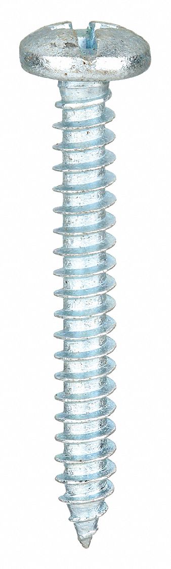 Sheet Metal Screw: #10 Size, 1 1/2 in Lg, Steel, Zinc-Plated, Combo Slotted/Phillips, Pan, 100 PK