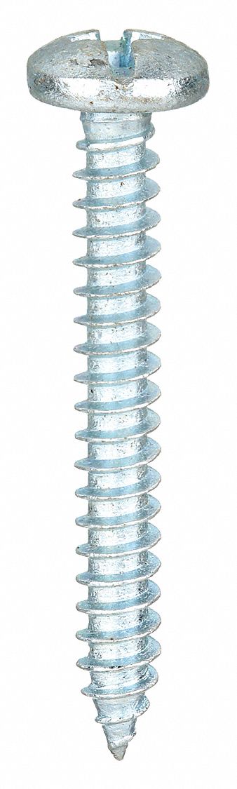 SHEET METAL SCREW, SIZE #10, 1½ IN L, STEEL, ZINC PLATED, PAN, AB, ASME B18.6.3, 100 PK