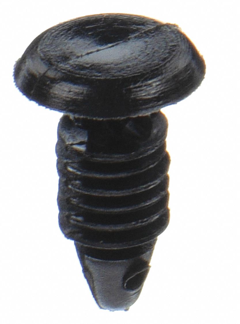 PUSH-IN RIVET, INCH, RIBBED, ROUND, 0.203 IN SHANK DIA, 21/32 IN OVERALL L, NYLON, BLACK, 50 PK