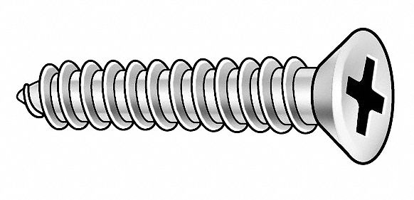 Sheet Metal Screw: #14 Size, 1 3/4 in Lg, Stainless Steel, Plain, Phillips, Flat, 50 PK