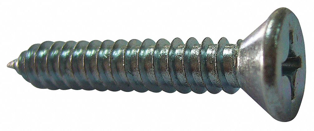 SHEET METAL SCREW, SIZE #12, ¾ IN L, STEEL, ZINC PLATED, FLAT, PHILLIPS, ASME B18.6.3, 100 PK