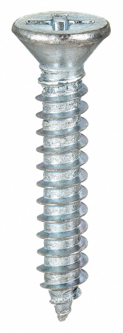 SHEET METAL SCREW, SIZE #14, ¾ IN L, STEEL, ZINC PLATED, FLAT, SMS, PHILLIPS, 100 PK