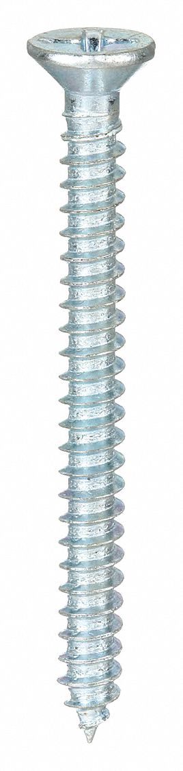 SHEET METAL SCREW, SIZE #6, 1½ IN L, STEEL, ZINC PLATED, FLAT, PHILLIPS, ASME B18.6.3, 100 PK