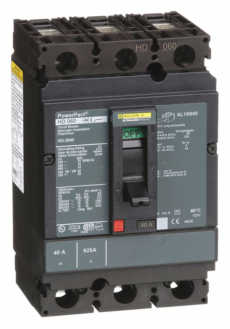 SQUARE D Circuit Breaker, 40 Amps, Number of Poles: 3, 600VAC AC