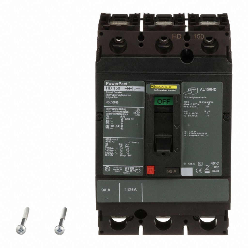 Molded Case Circuit Breaker: 90 A Amps, 25kA at 240V AC, Fixed, Line/Load Lug, ABC, 3 Poles, 600V AC