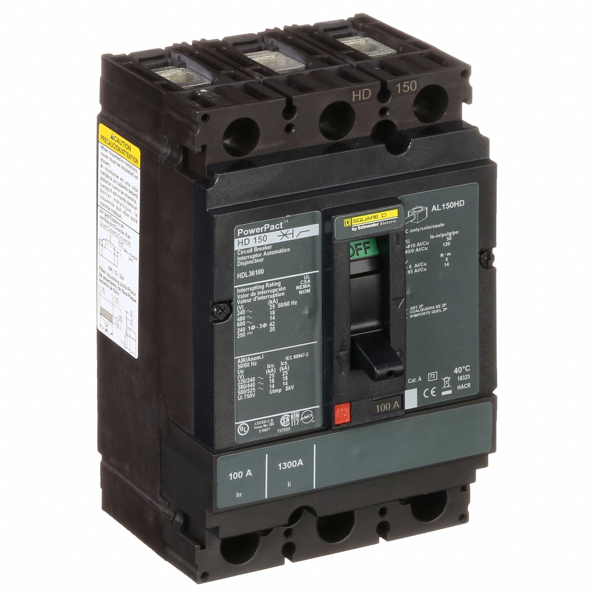 Molded Case Circuit Breaker: 100 A Amps, 25kA at 240V AC, Fixed, Line/Load Lug, ABC, 3 Poles, HD