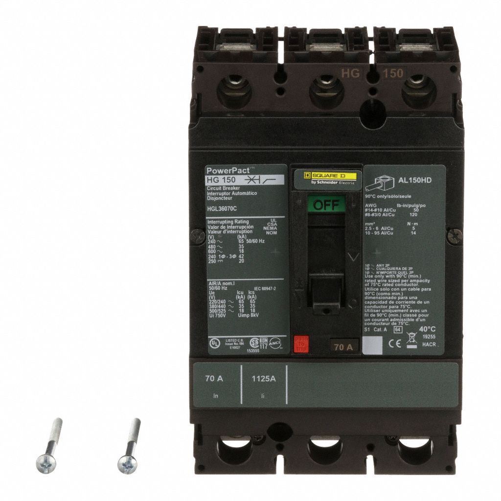Molded Case Circuit Breaker: 70 A Amps, 65kA at 240V AC, Fixed, Line/Load Lug, ABC, 3 Poles, 600V AC