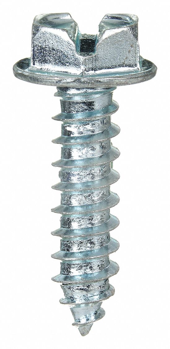 SHEET METAL SCREW, SIZE #6, ½ IN L, STEEL, ZINC PLATED, HEX WASHER, SMS, SLOTTED, 100 PK