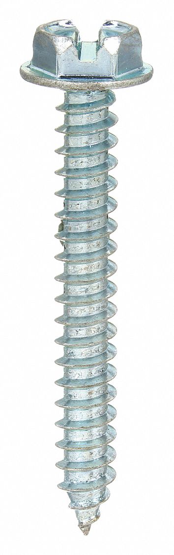 SHEET METAL SCREW, SIZE #10, ⅜ IN L, STEEL, ZINC PLATED, HEX WASHER, SMS, SLOTTED, 100 PK