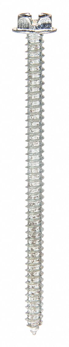 TAPPING SHEET METAL SCREW, SIZE #12, 3 IN L, STEEL, ZINC PLATED, HEX WASHER, SMS, SLOTTED, 100 PK