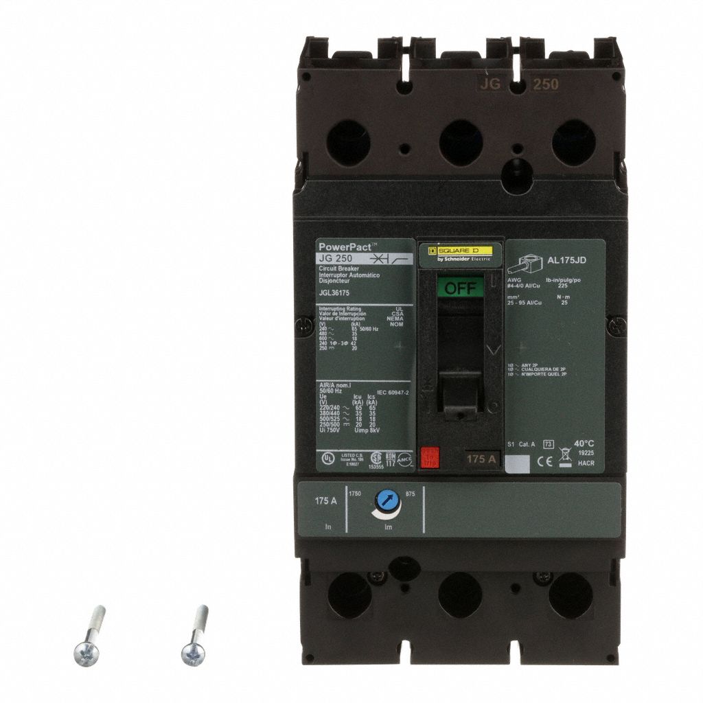 Molded Case Circuit Breaker: 175 A Amps, 25kA at 240V AC, Instantaneous, Line/Load Lug, ABC, 3 Poles