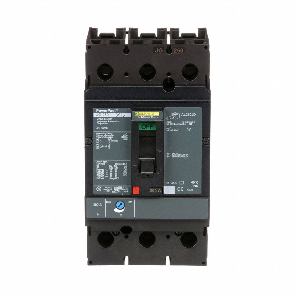 Molded Case Circuit Breaker: 200 A Amps, 65 kA at 240 V AC, Instantaneous, Line/Load Lug, ABC, JG