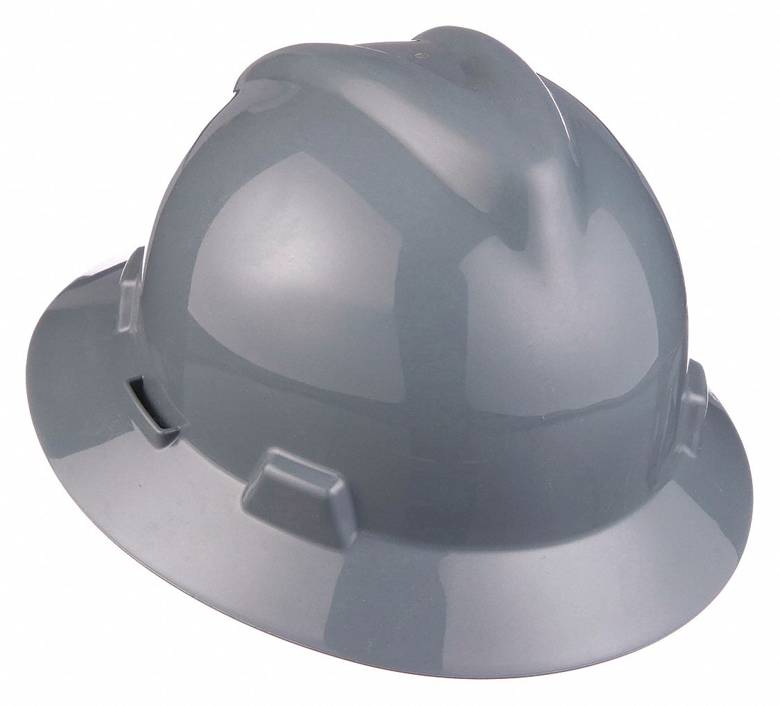 SLOTTED HAT, CSA, TYPE 1, CLASS E, PE, 4-PT FAS-TRAC III RATCHET, FULL BRIM, NAVY GREY