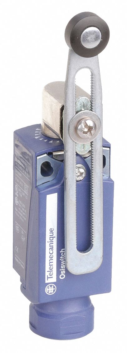 Limit Switch: 90°, Roller Lever, XCKP, 0.22 in Roller Wd, 2 Mounting Holes