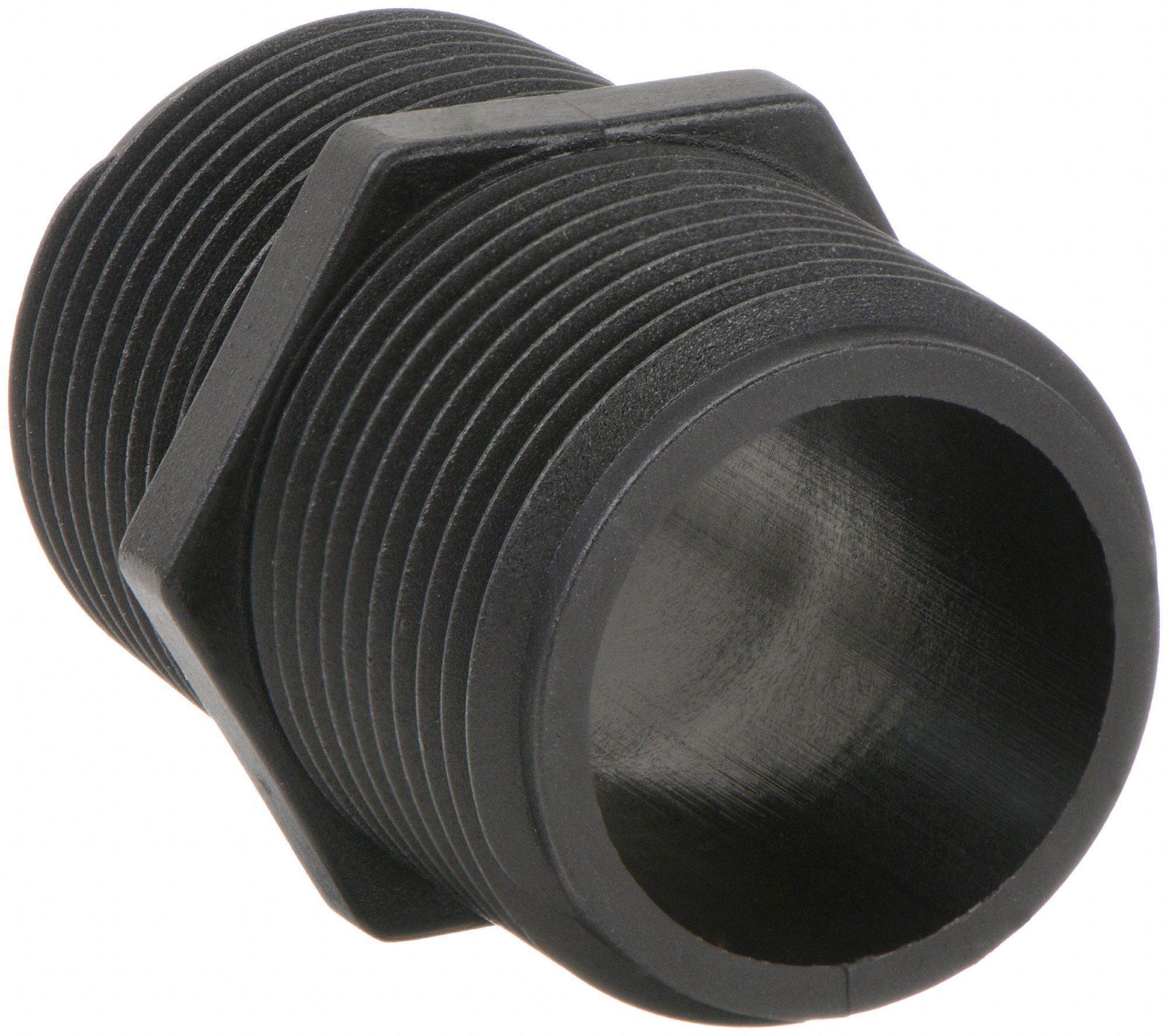 HEX NIPPLE: 2 IN X 2 IN FITTING, SCHEDULE 80, MALE NPT X MALE NPT, 300 PSI, BLACK