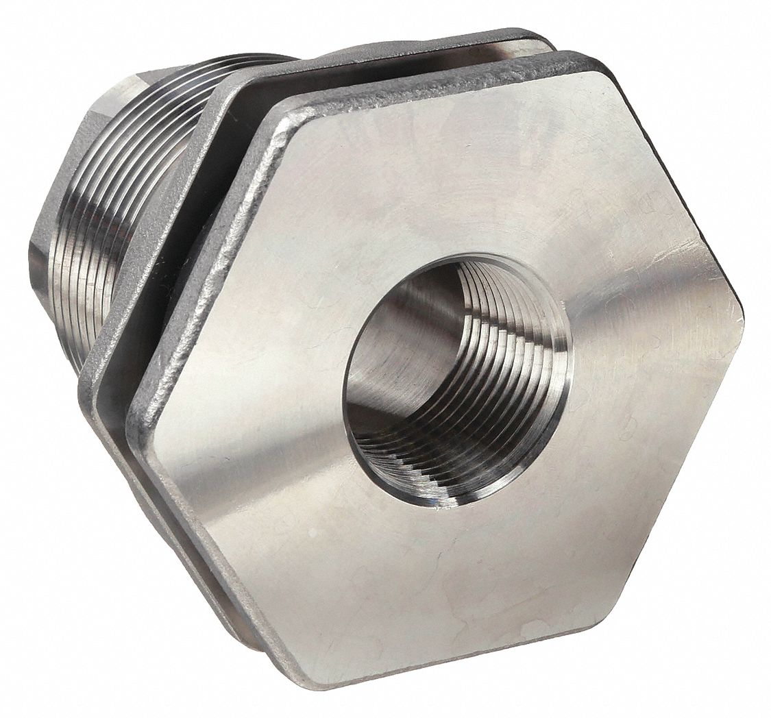 BULKHEAD TANK FITTING: 316 STAINLESS STEEL BODY, ¾ IN FEMALE NPT INSIDE CONNECTION