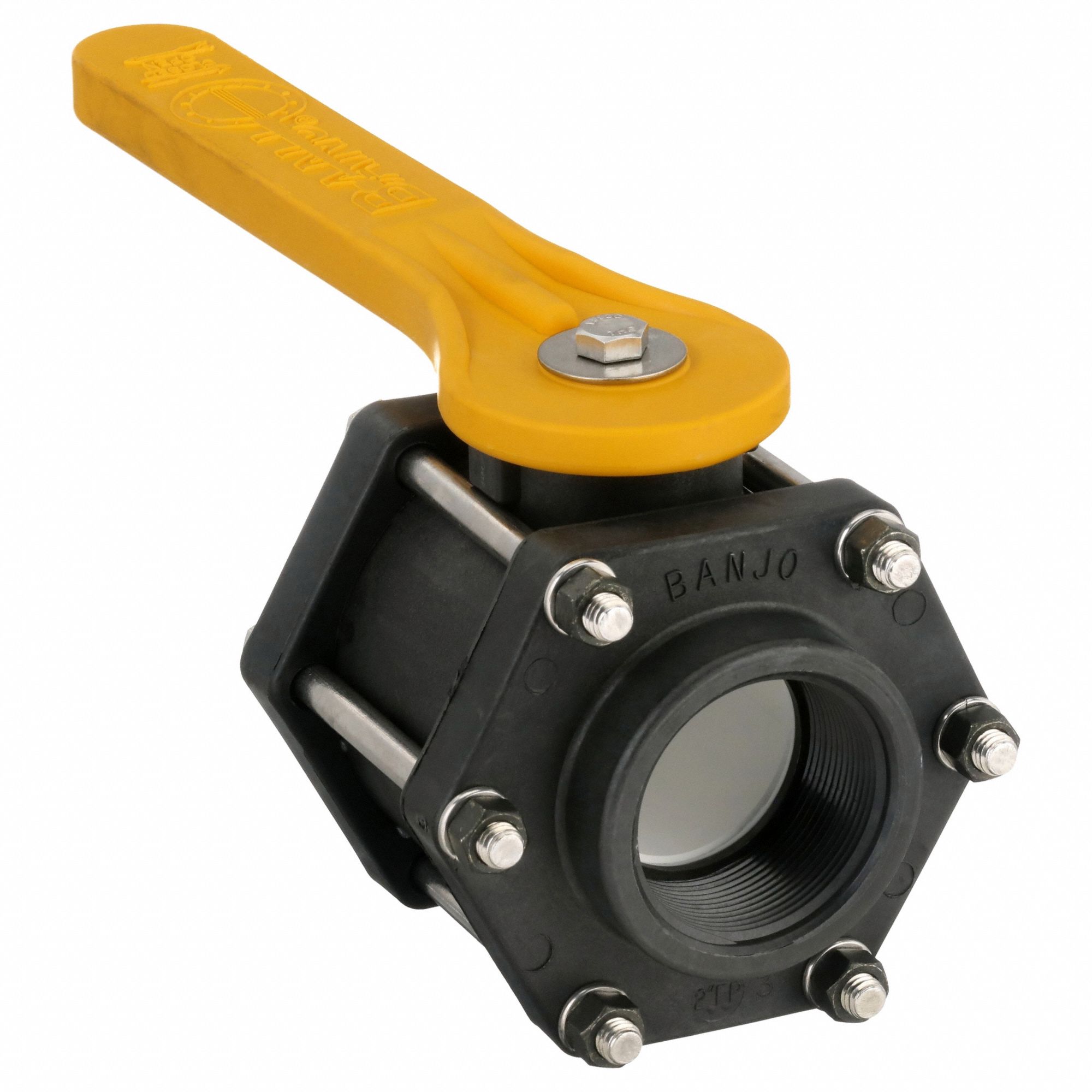 Manual Two-Way Ball Valve: 2 in, Polypropylene, Straight, FNPT x FNPT, Three-Piece, Lever