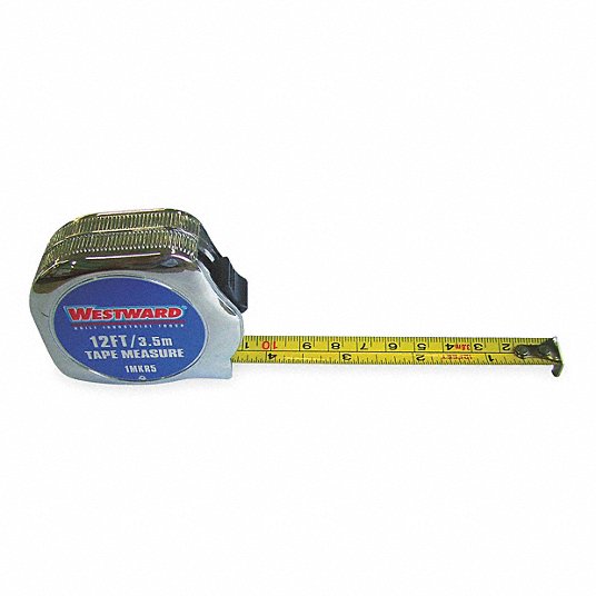 Tape Measure: 12 ft Blade Lg, 1/2 in Blade Wd, in/ft/mm, Closed, Steel