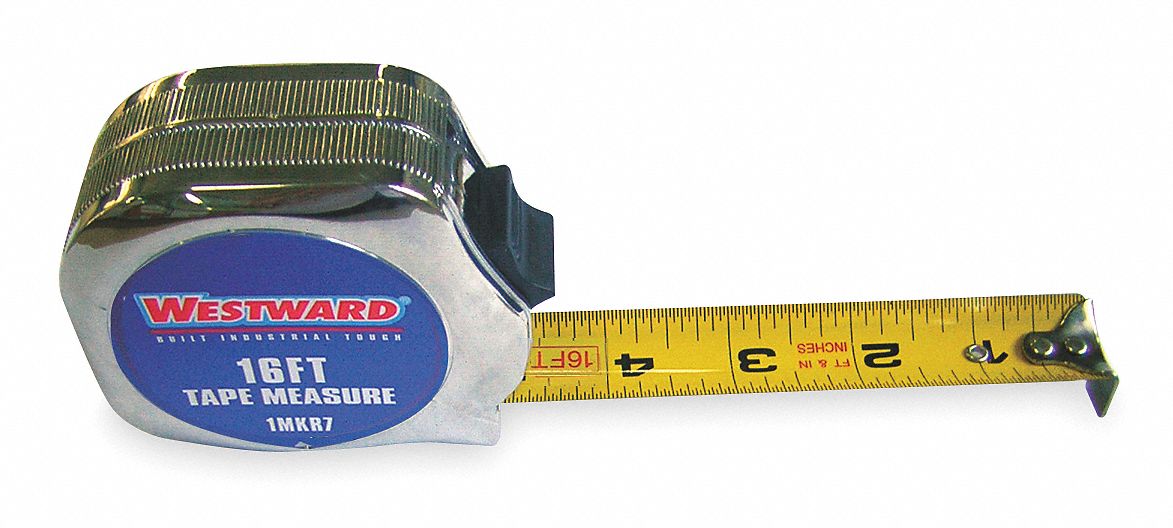 WESTWARD 16 ft Steel SAE Tape Measure, Chrome 1MKR71MKR7 Grainger