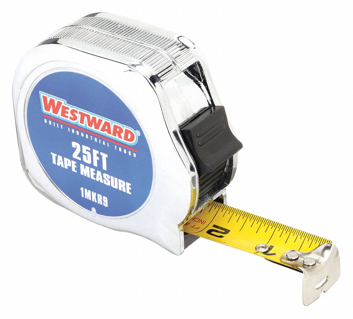 Stanley Tape Measure: 25 ft Tape Lg, 1 in Tape Wd, Plastic Case, Polymer, 7 ft Standout Lg, Auto, Yellow Tape, SAE, inch