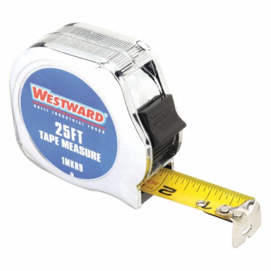 Stanley Tape Measure: 25 ft Tape Lg, 1 in Tape Wd, Plastic Case, Polymer, 7 ft Standout Lg, Auto, Yellow Tape, SAE, inch