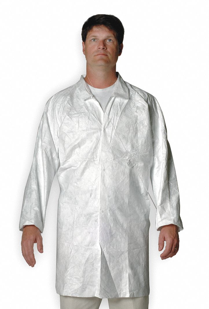 DISPOSABLE CLEANROOM COAT, ISO 6 CLASS 1000, NON-STERILE, WHITE, 2XL, 30 PK