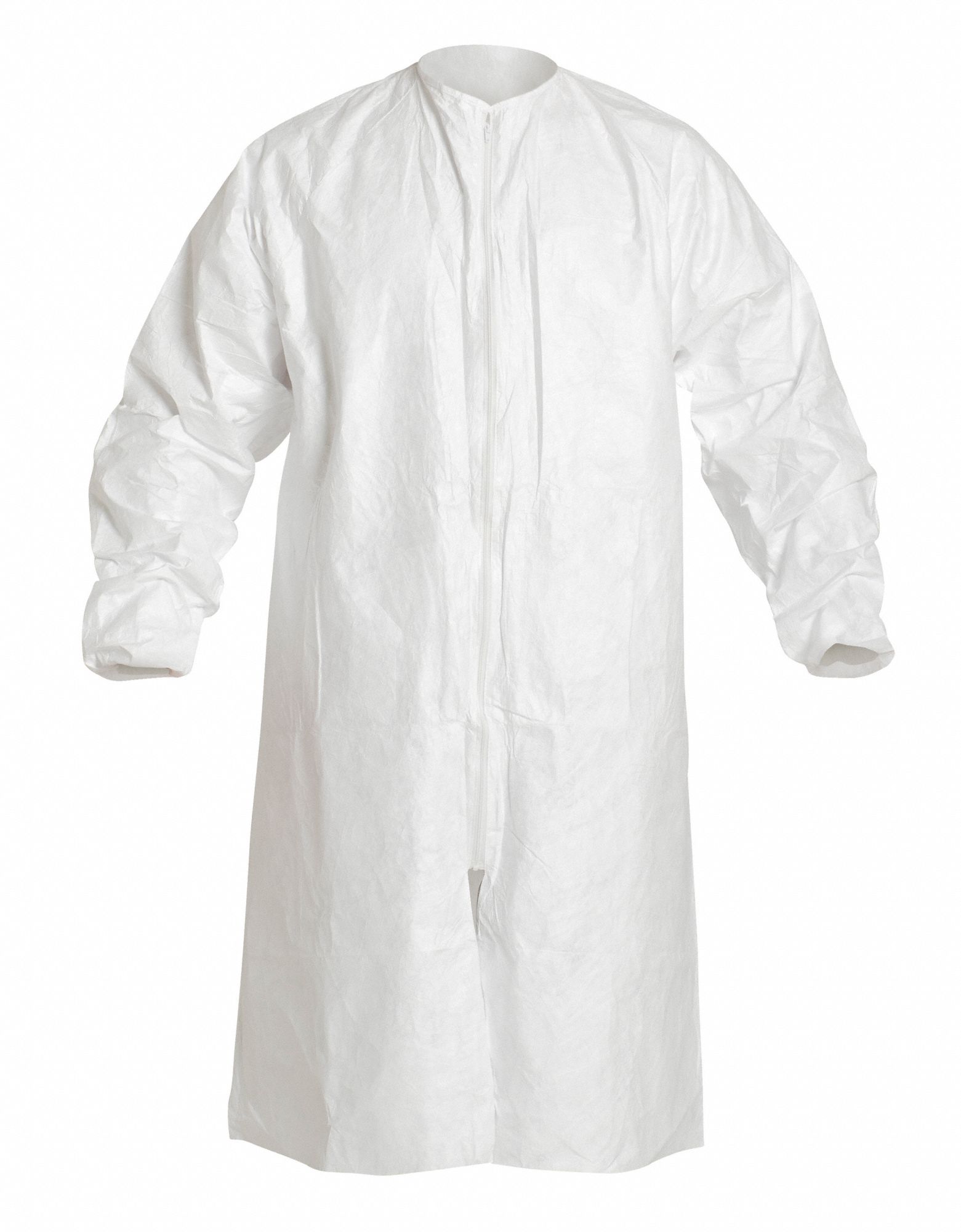 DISPOSABLE CLEANROOM COAT, ISO 6 CLASS 1000, ELASTIC CUFFS, ZIPPER, WHT, L, 30 PK