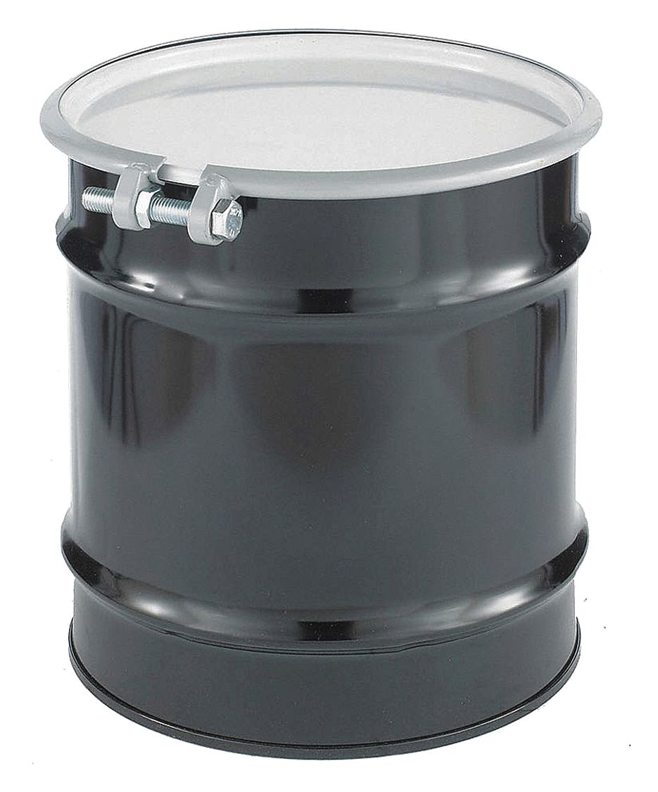 TRANSPORT DRUM, STEEL, 10 GAL, BOLT RING, BLACK/WHITE, EPOXY PHENOLIC LINING