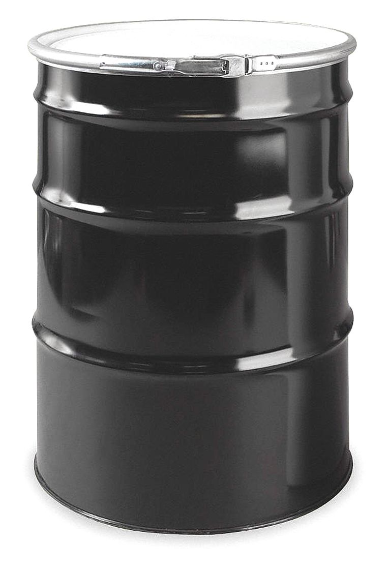 TRANSPORT DRUM, STEEL, 55 GALON, LEVER LOCK RING, BLACK/WHITE
