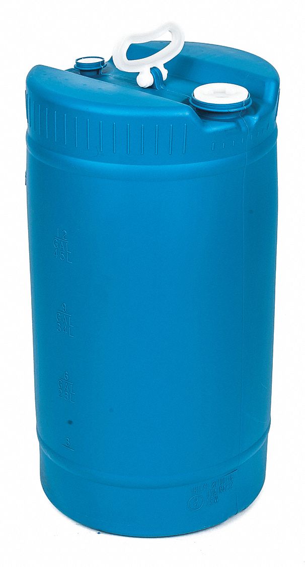 TRANSPORT DRUM, POLYETHYLENE, 15 GAL, UNLINED/NO INTERIOR COATING, BLUE/BLUE
