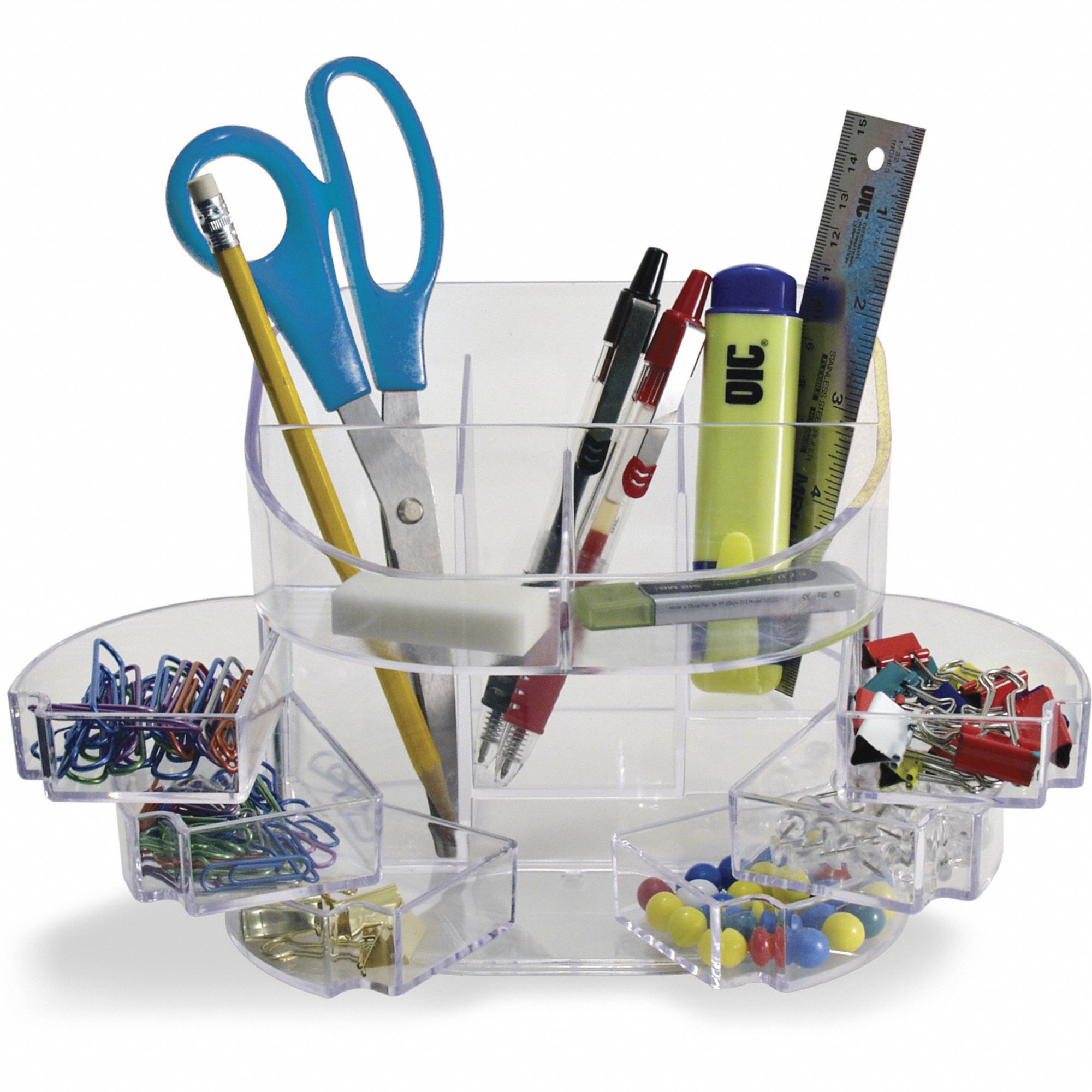 OFFICEMATE Desk Supply Organizer 11 Compartments, Clear, Plastic, 6 3/