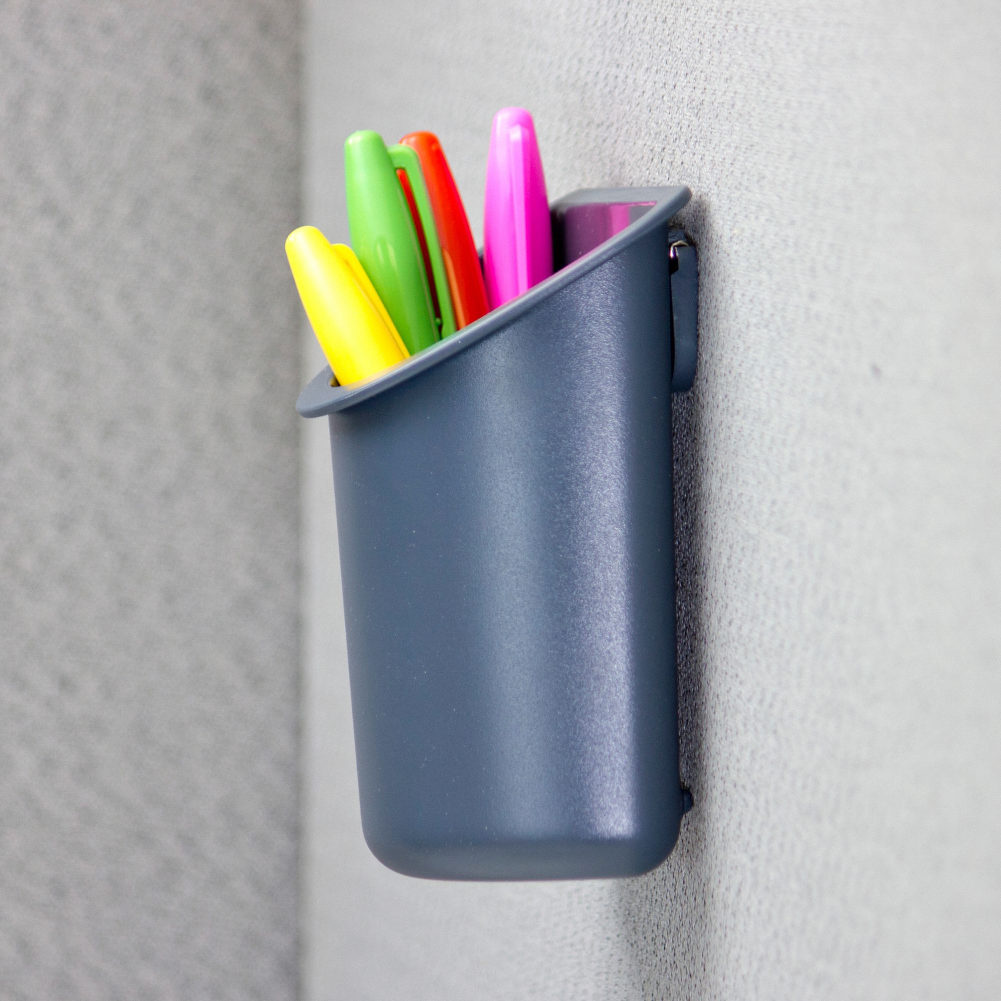 OFFICEMATE Pencil Cup Plastic, Gray, 5 in Ht, 4 1/4 in Wd, 2 1/2 in Dp