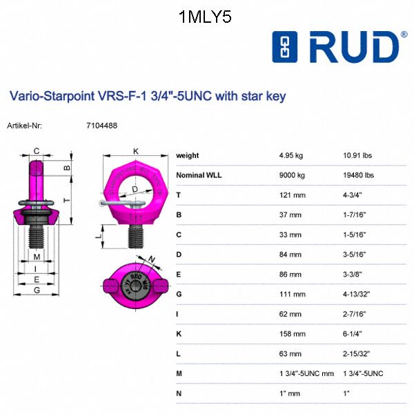 Material Handling Products M48 x 5 Thread Size 180° Pivot RUD CHAIN