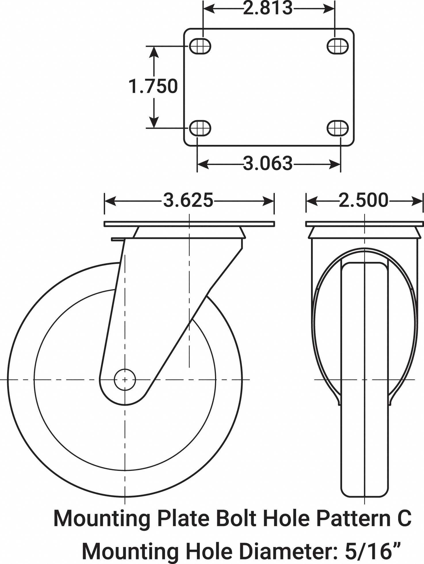 GRAINGER APPROVED Standard Plate Caster, Swivel, Thermoplastic Rubber