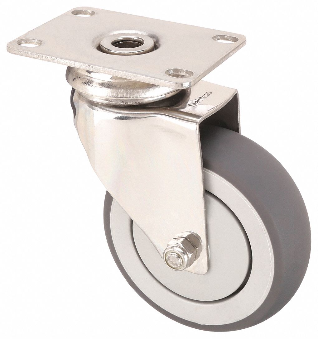 GENERAL PURPOSE MEDICAL PLATE CASTER, 4 IN WHEEL DIA, 190 LB, 5 7/16 IN MOUNTING H