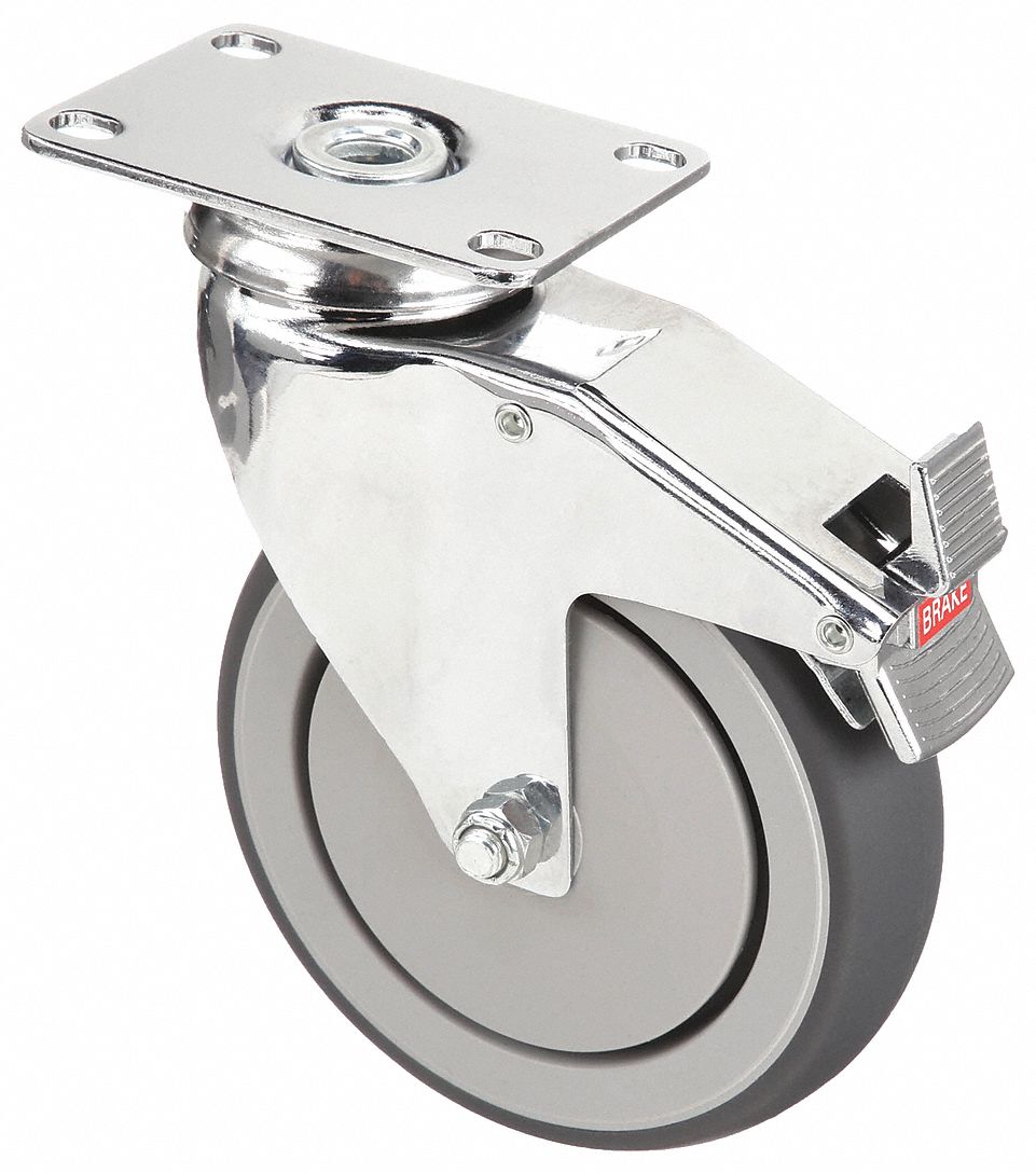 GENERAL PURPOSE MEDICAL PLATE CASTER, 5 IN WHEEL DIA, 220 LB, THERMOPLASTIC RUBBER