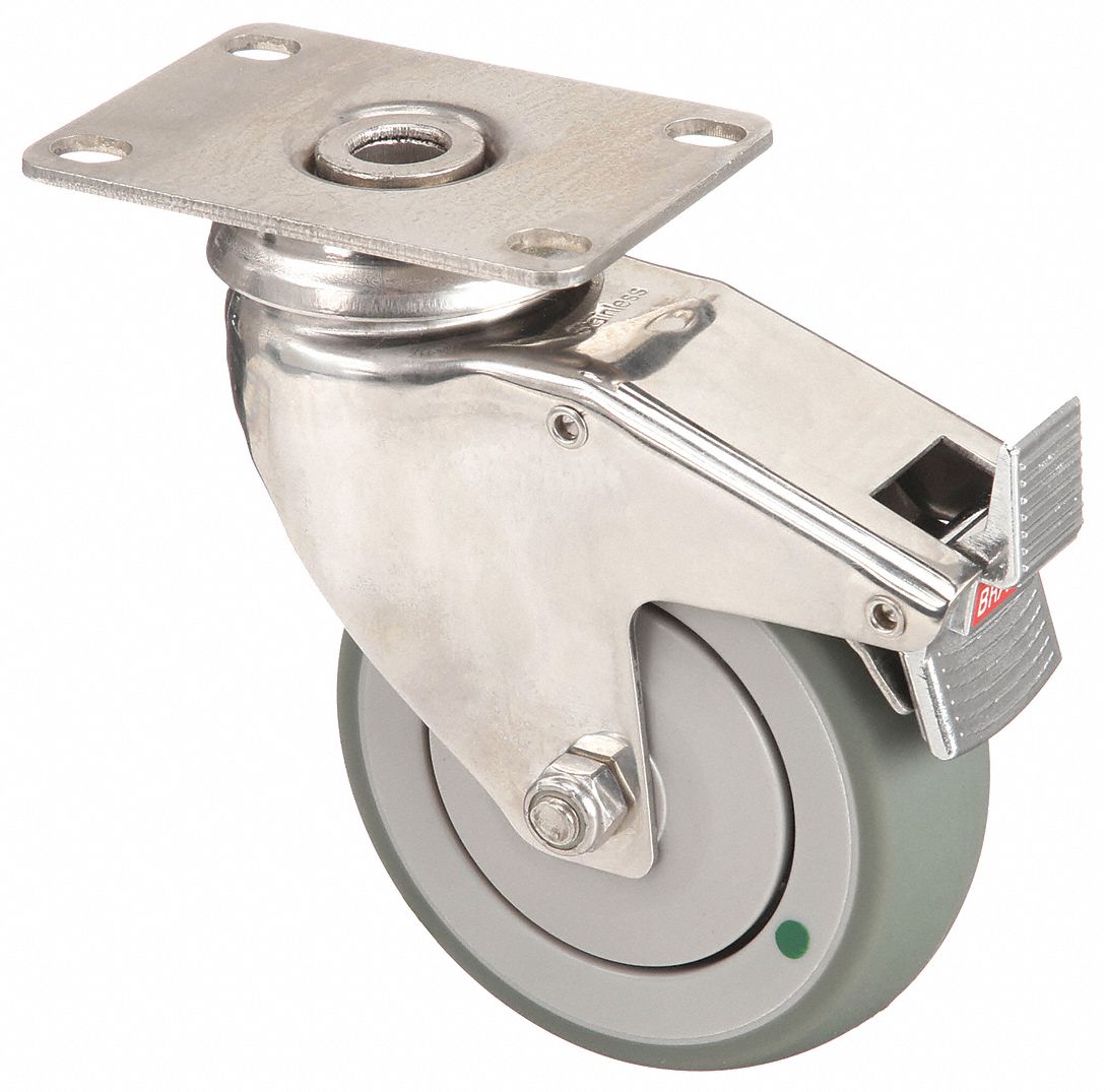 ANTIMICROBIAL CORROSION- & DEBRIS-RESISTANT MEDICAL PLATE CASTER, 3 IN WHEEL DIA