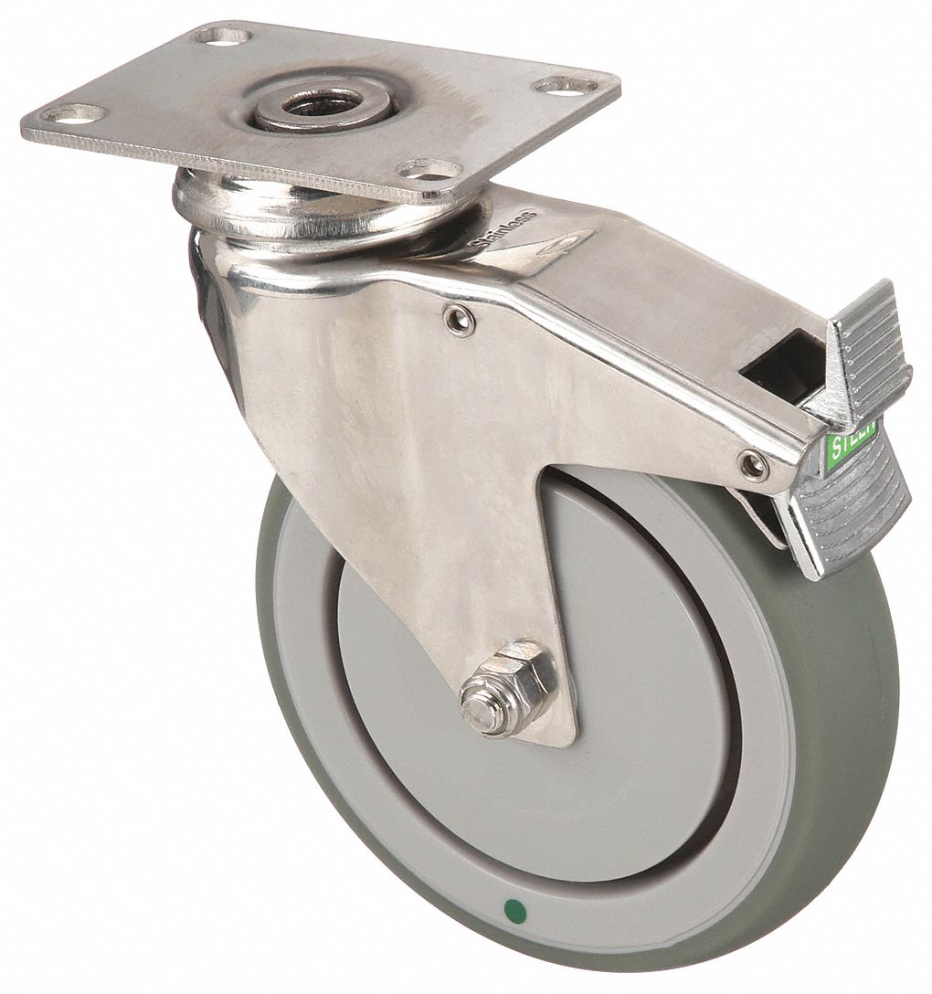ANTIMICROBIAL CORROSION- & DEBRIS-RESISTANT MEDICAL PLATE CASTER, 5 IN WHEEL DIA