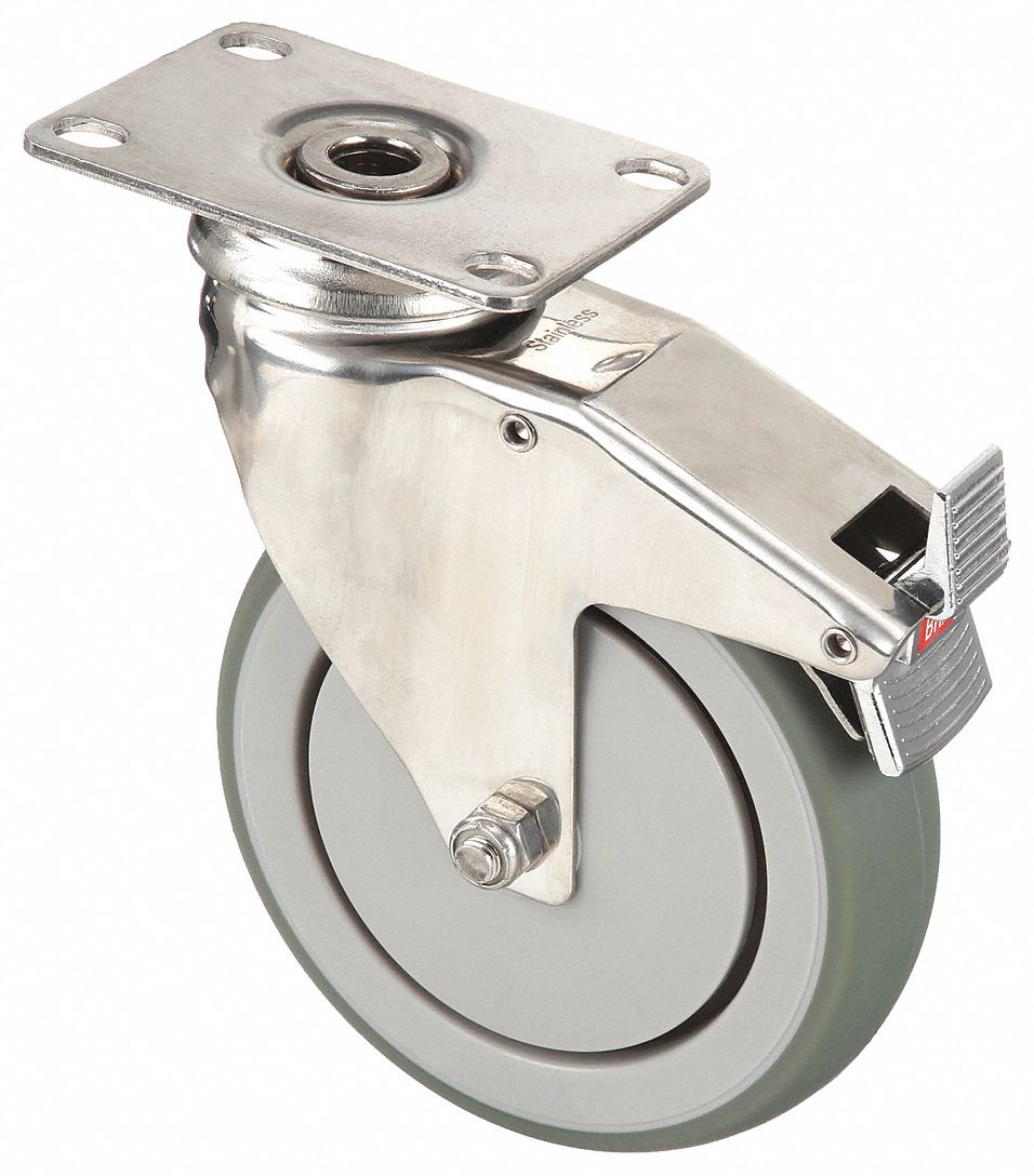 ANTIMICROBIAL CORROSION- & DEBRIS-RESISTANT MEDICAL PLATE CASTER, 5 IN WHEEL DIA
